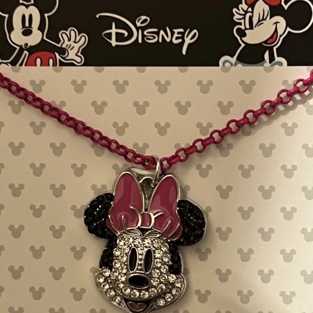 Disney Minnie Mouse Pink and Black Crystal Necklace